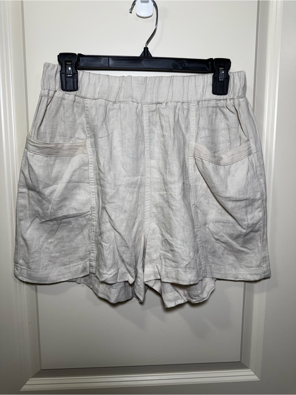 🆕 Thread & Supply Women's Cream Drawstring Linen-Blend Athletic Shorts